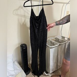 Endless rose sparkle romper with cowl neck